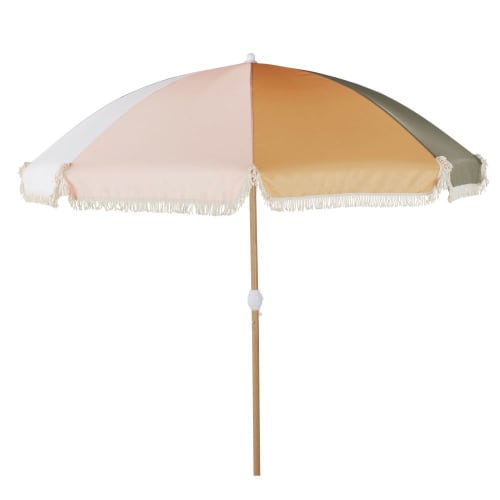 parasol-vintage-en-toile-vert-kaki-orange-beige-et-rose
