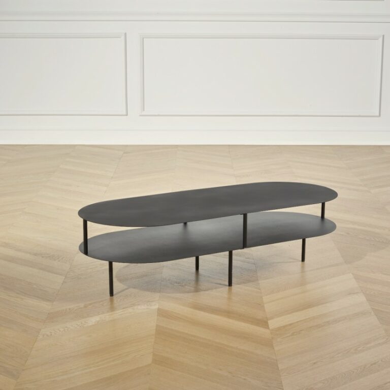 Table basse métal noir industriel double plateau