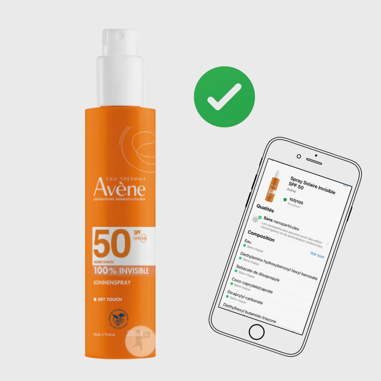 Spray solaire SPF 50 Avène validé par Yuka