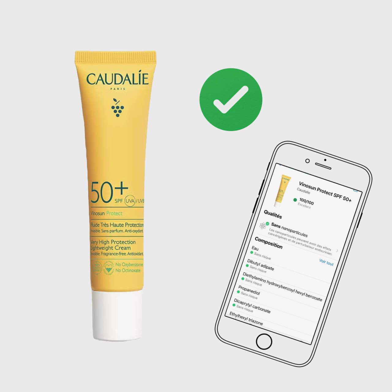 Crème solaire SPF 50 Visage Caudalie validée par Yuka