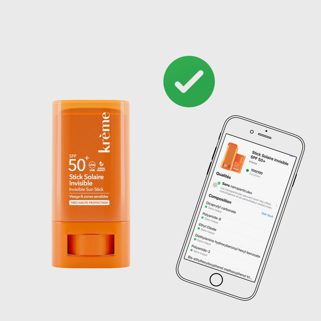 Stick solaire SPF 50 Krème validé par Yuka