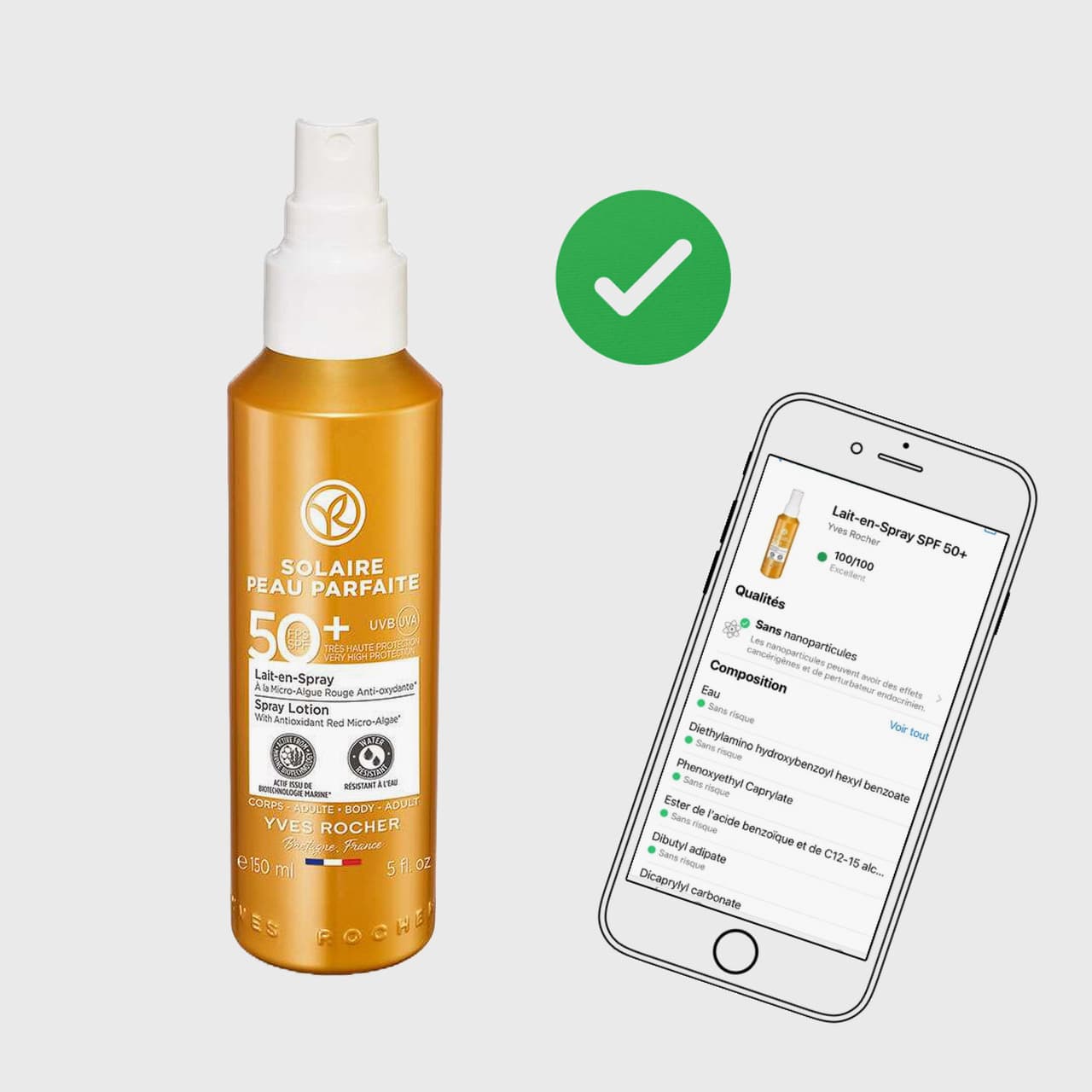 Spray solaire SPF 50 Yves Rocher validé par Yuka
