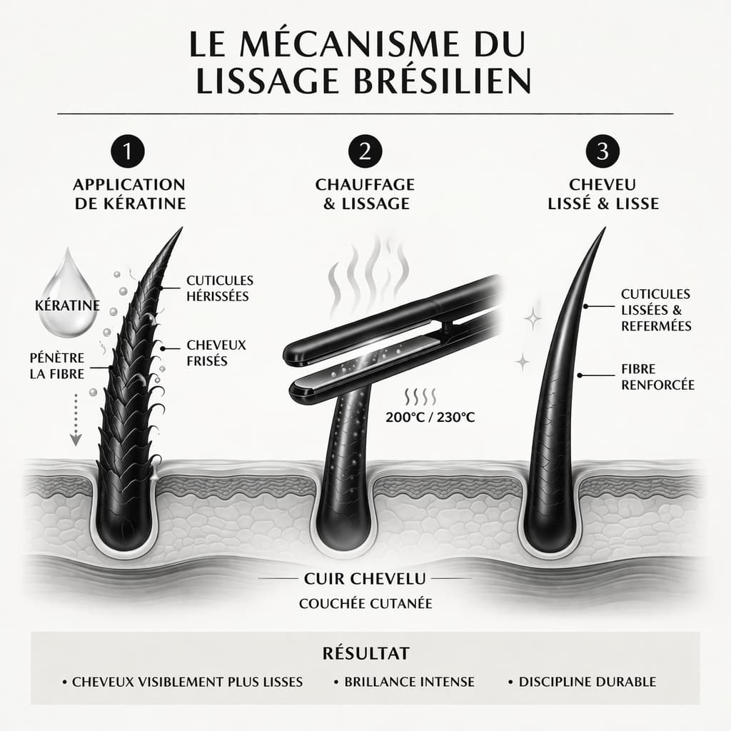 Lissage brésilien = kératine + chaleur
